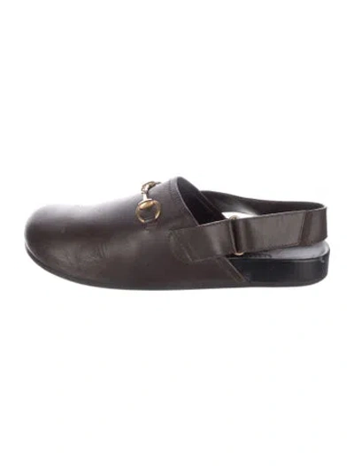 Pre-owned Gucci Horsebit Accent Leather Slippers In Brown