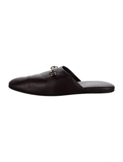 Pre-owned Gucci Horsebit Accent Leather Slippers In Brown
