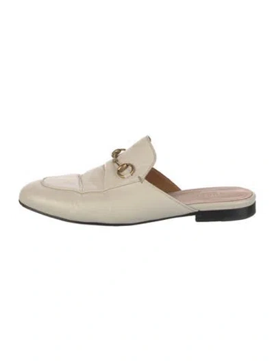 Pre-owned Gucci Horsebit Accent Leather Slippers In Neutral