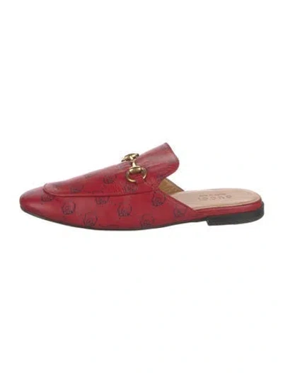 Pre-owned Gucci Horsebit Accent Leather Slippers In Red