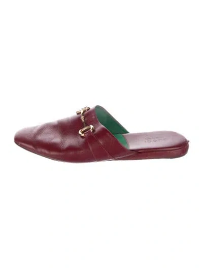 Pre-owned Gucci Horsebit Accent Leather Slippers In Red