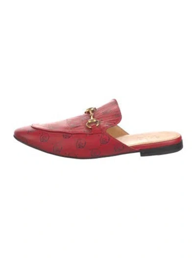 Pre-owned Gucci Horsebit Accent Leather Slippers In Red