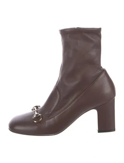 Pre-owned Gucci Horsebit Accent Leather Sock Boots In Brown