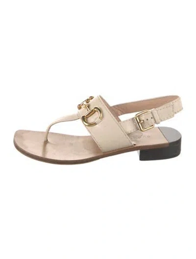 Pre-owned Gucci Horsebit Accent Leather T-strap Sandals In Neutral