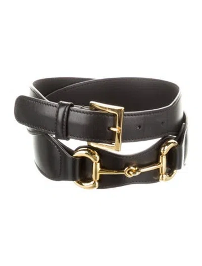 Pre-owned Gucci Horsebit Accent Leather Waist Belt In Black