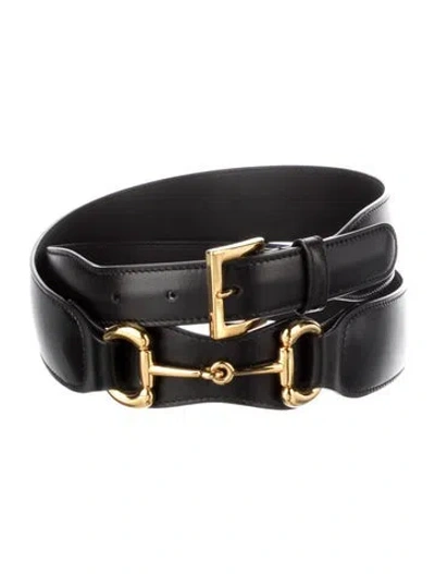 Pre-owned Gucci Horsebit Accent Leather Waist Belt In Black