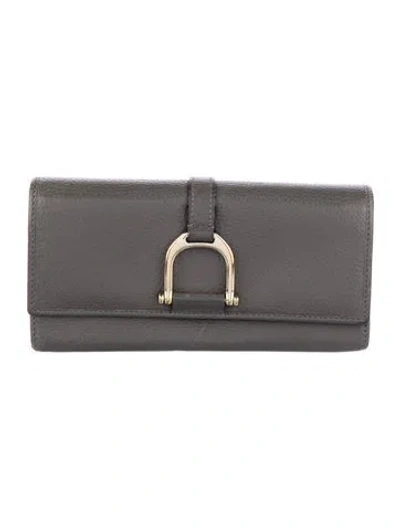 Pre-owned Gucci Horsebit Accent Leather Wallet In Gray