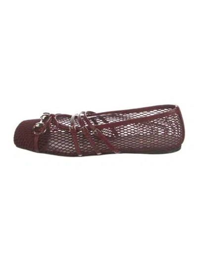 Pre-owned Gucci Horsebit Accent Mesh Flats In Burgundy
