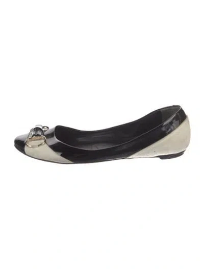 Pre-owned Gucci Horsebit Accent Patent Leather Ballet Flats In Black