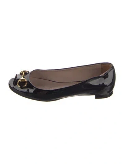 Pre-owned Gucci Horsebit Accent Patent Leather Ballet Flats In Black