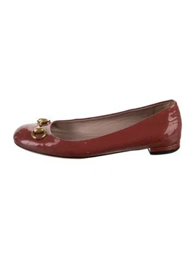 Pre-owned Gucci Horsebit Accent Patent Leather Ballet Flats In Red