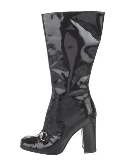 Pre-owned Gucci Horsebit Accent Patent Leather Boots In Black