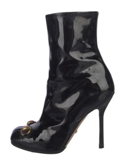 Pre-owned Gucci Horsebit Accent Patent Leather Boots In Black