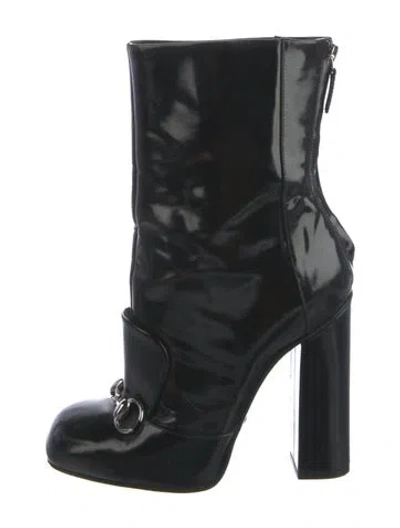 Pre-owned Gucci Horsebit Accent Patent Leather Boots In Black