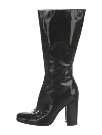 Pre-owned Gucci Horsebit Accent Patent Leather Boots In Black