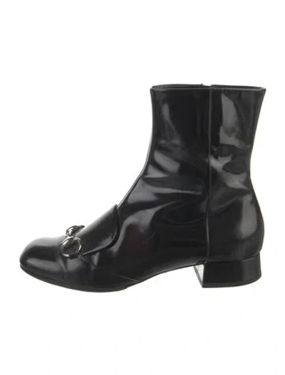Pre-owned Gucci Horsebit Accent Patent Leather Boots In Black