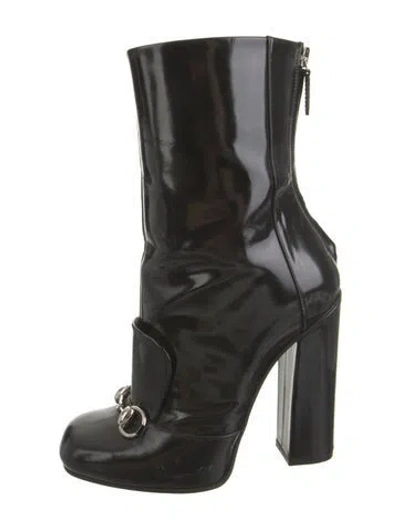 Pre-owned Gucci Horsebit Accent Patent Leather Boots In Black