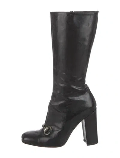 Pre-owned Gucci Horsebit Accent Patent Leather Boots In Black