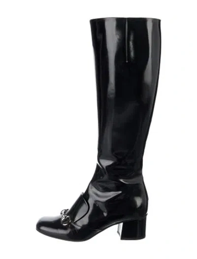 Pre-owned Gucci Horsebit Accent Patent Leather Boots In Black