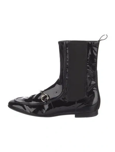 Pre-owned Gucci Horsebit Accent Patent Leather Chelsea Boots In Black