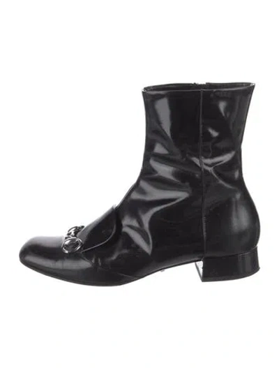 Pre-owned Gucci Horsebit Accent Patent Leather Combat Boots In Black