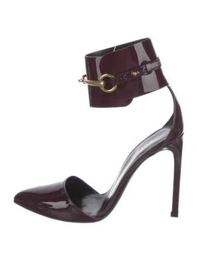Pre-owned Gucci Horsebit Accent Patent Leather D'orsay Pumps In Burgundy