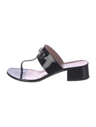 Pre-owned Gucci Horsebit Accent Patent Leather Flats In Black