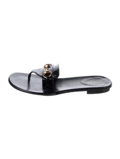 Pre-owned Gucci Horsebit Accent Patent Leather Flip Flops In Black