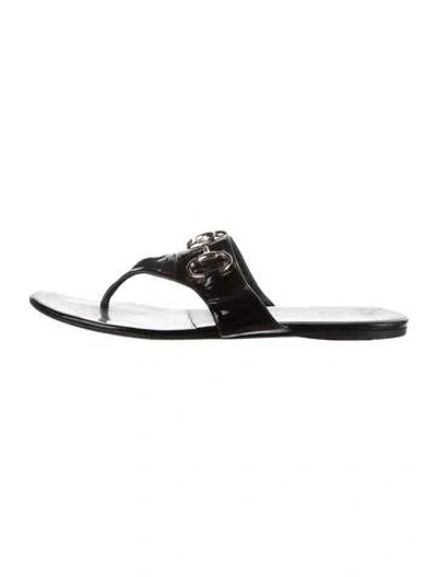 Pre-owned Gucci Horsebit Accent Patent Leather Flip Flops In Black