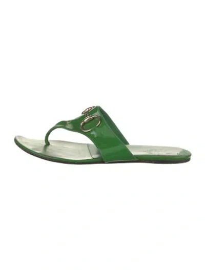 Pre-owned Gucci Horsebit Accent Patent Leather Flip Flops In Green