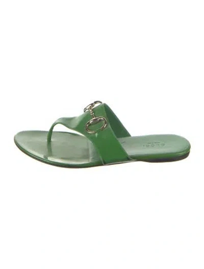 Pre-owned Gucci Horsebit Accent Patent Leather Flip Flops In Green
