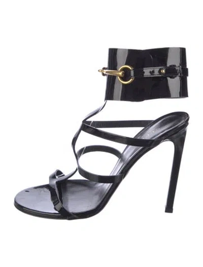 Pre-owned Gucci Horsebit Accent Patent Leather Gladiator Sandals In Black
