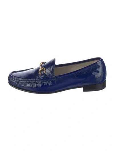 Pre-owned Gucci Horsebit Accent Patent Leather Loafers In Blue