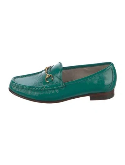 Pre-owned Gucci Horsebit Accent Patent Leather Loafers In Green