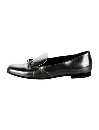 Pre-owned Gucci Horsebit Accent Patent Leather Loafers In Silver