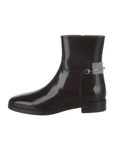 Pre-owned Gucci Horsebit Accent Patent Leather Moto Boots In Black