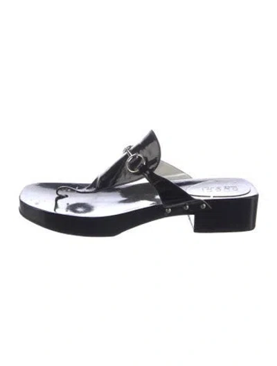 Pre-owned Gucci Horsebit Accent Patent Leather Mules In Black