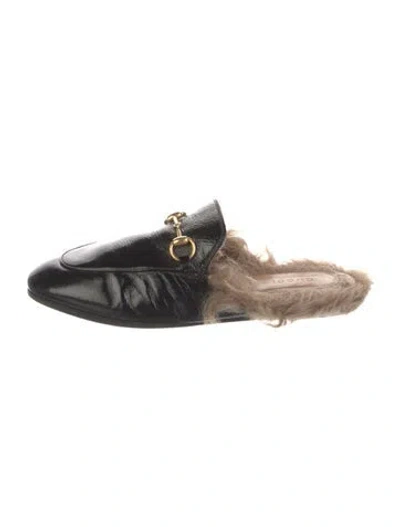 Pre-owned Gucci Horsebit Accent Patent Leather Mules In Black