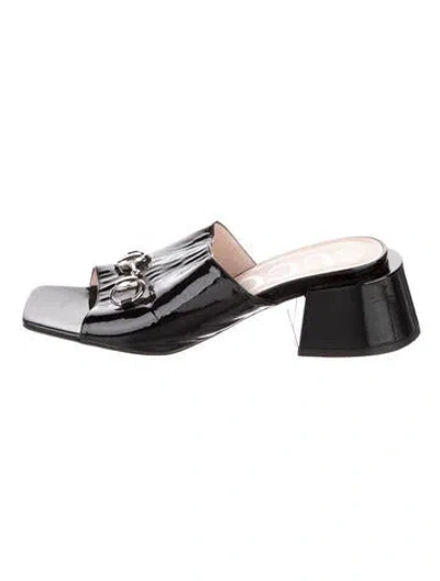 Pre-owned Gucci Horsebit Accent Patent Leather Mules In Black