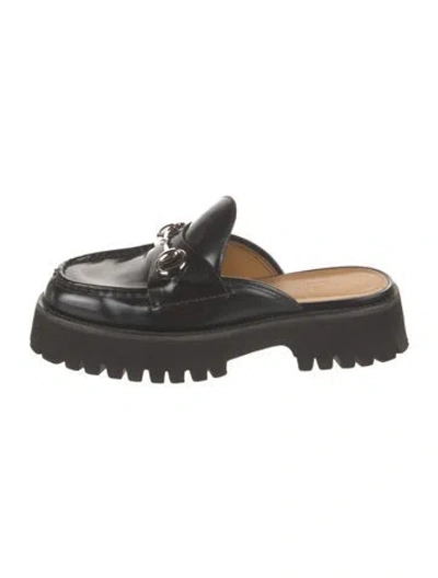 Pre-owned Gucci Horsebit Accent Patent Leather Mules In Black