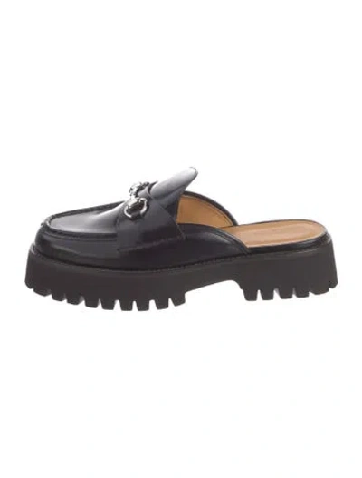 Pre-owned Gucci Horsebit Accent Patent Leather Mules In Black