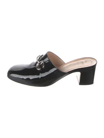 Pre-owned Gucci Horsebit Accent Patent Leather Mules In Black