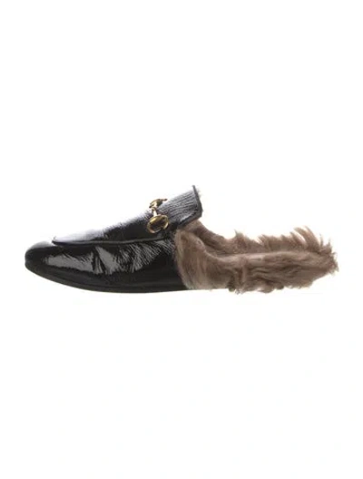 Pre-owned Gucci Horsebit Accent Patent Leather Mules In Black