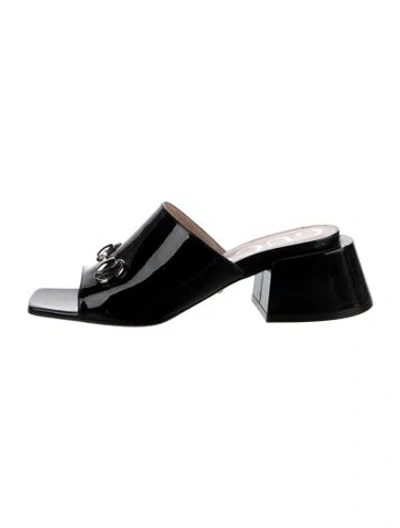 Pre-owned Gucci Horsebit Accent Patent Leather Mules In Black