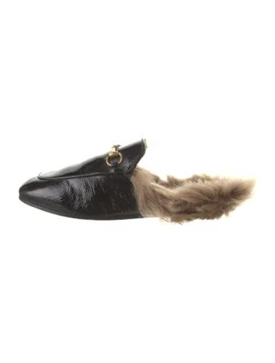 Pre-owned Gucci Horsebit Accent Patent Leather Mules In Black