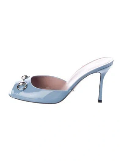 Pre-owned Gucci Horsebit Accent Patent Leather Mules In Blue