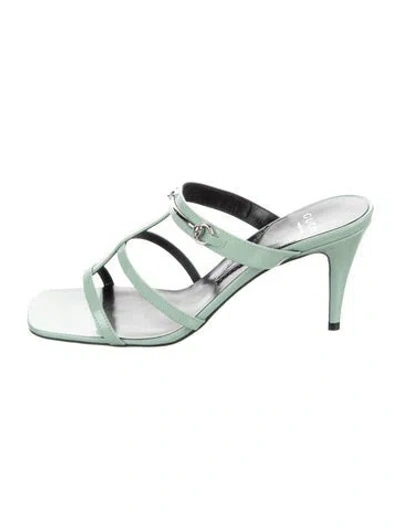 Pre-owned Gucci Horsebit Accent Patent Leather Mules In Green