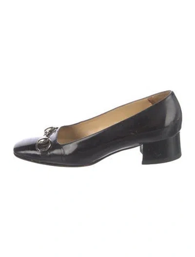 Pre-owned Gucci Horsebit Accent Patent Leather Pumps In Black