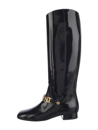 Pre-owned Gucci Horsebit Accent Patent Leather Riding Boots In Black
