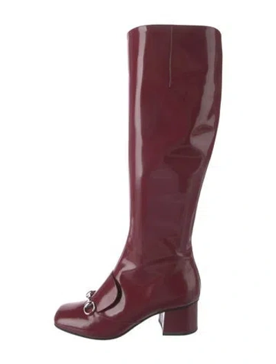 Pre-owned Gucci Horsebit Accent Patent Leather Riding Boots In Red